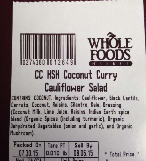 Whole Foods Market Recalls Coconut Curry Cauliflower Salad in Twenty-one Stores Due to Undeclared Almonds